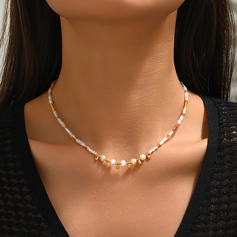 Women's Bohemian Handmade Woven Water Drop Shape Pearl Necklace
